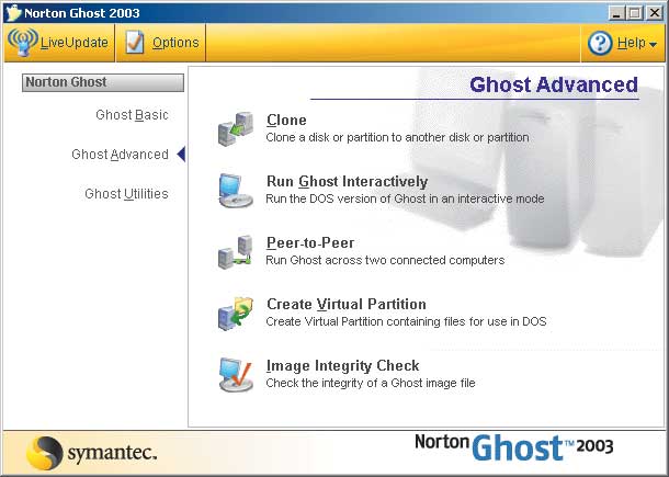 Рис. 6. Окно Ghost Advanced  утилиты Symantec Norton Ghost 2003
