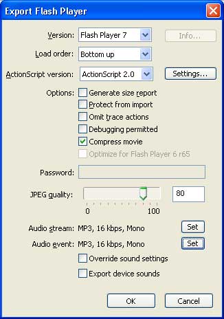 Рис. 28. Панель Export Flash Player
