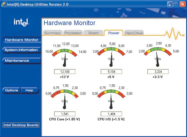 Рис. 7. Аппаратный мониторинг состояния системы средствами ПО Intel Desktop Utilities