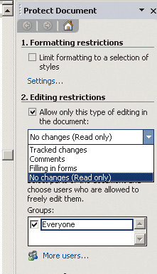 Рис. 7. Пункт Editing Restrictions позволяет ограничить тип редактирования