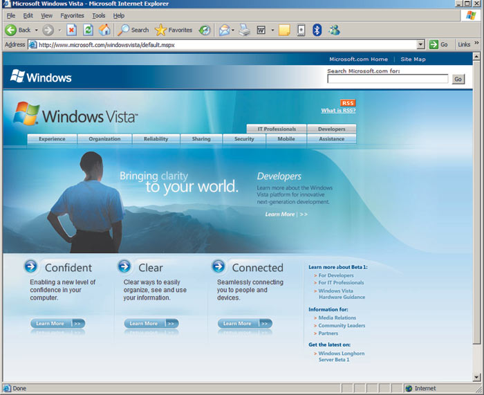 Официальный сайт Microsoft Windows Vista 