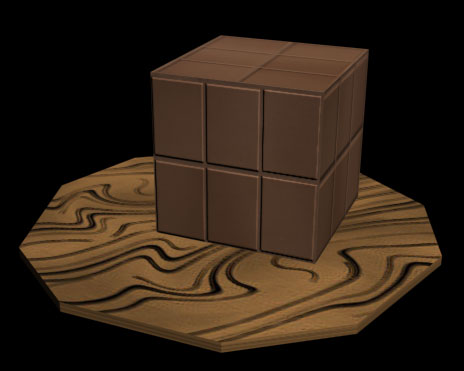Рис. 15. Куб на волокнистой деревянной поверхности
