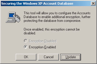 Рис. 1. В операционной системе Windows XP автоматически используется дополнительное шифрование учетных записей пользователей