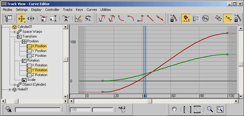 Рис. 3. Возможный вид окна Track View — Curve Editor
