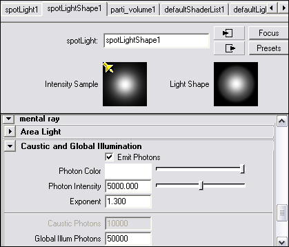 Рис. 97. Настройка параметров излучения фотонов Spot-источником