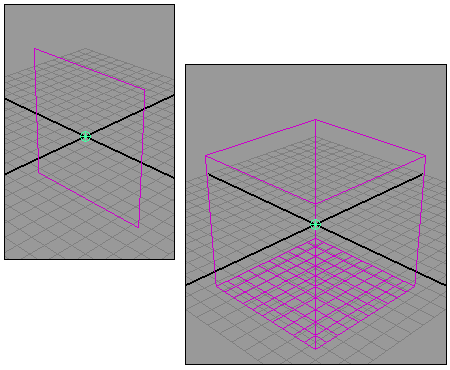 Рис. 3. Пример 2D- (слева) и 3D-контейнеров с эмиттерами (эмиттеры выделены зеленым цветом)