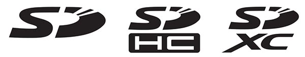 Логотипы разных типов SD-карт (слева направо): SD, SDHC и SDXC