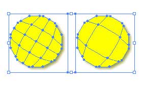 Рис. 21. Результат удаления серии узловых точек: на левой копии сеточного объекта есть все узловые точки, на правой — центральные узловые точки удалены