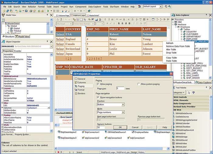 Рис. 5. Delphi 2005 поддерживает визуальную разработку ASP .NET и включает Web-компоненты для работы с базами данных — Borland DB Web