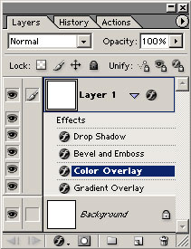 Появление эффекта Color Overlay в окне Layers 