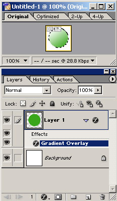 Результат применения команды Gradient Overlay для слоя Layer1 