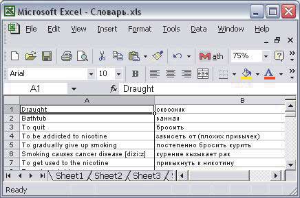 При копировании в Microsoft Excel разделенный знаками табуляции текст автоматически распределяется в две колонки