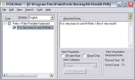 PC Hi-Note позволяет работать с набранными на КПК текстами средствами настольного компьютера