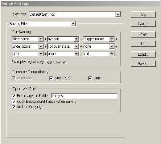 Раздел Saving Files окна Output Settings