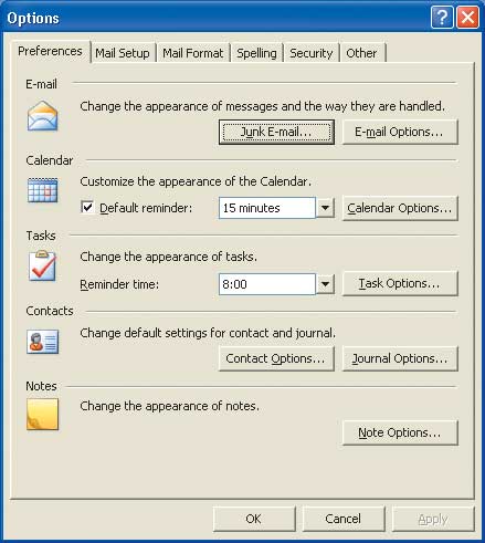 Рис. 3. Панель Options Outlook 2003