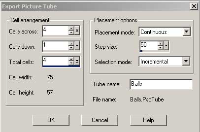 Настройка параметров в окне Export Picture Tube