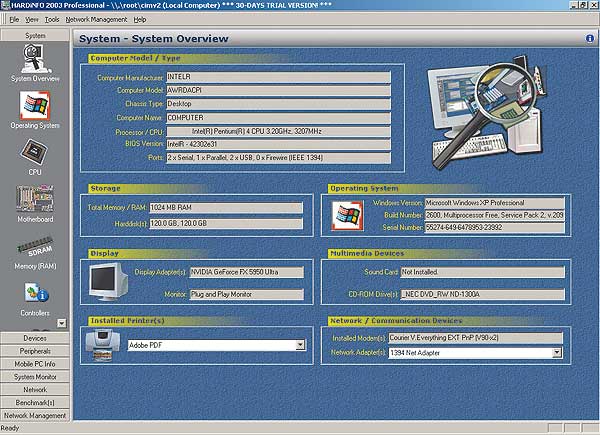 Рис. 12. Главное окно программы HardInfo2003 Professional v. 4.0