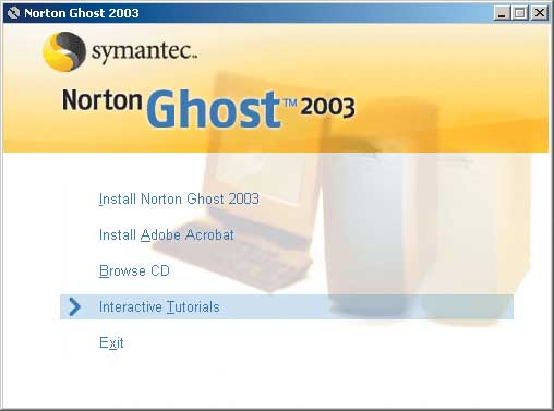 Рис. 1. Меню установки дистрибутива Symantec Norton Ghost 2003