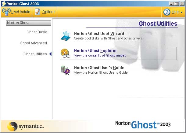 Рис. 7. Окно Ghost Utilities утилиты Symantec Norton Ghost 2003