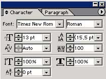Рис. 5. Установка параметров шрифта в панели Character