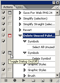 Рис. 10. Включение отображения диалогового окна для одной из операций в макросе Delete Unused Palette Items