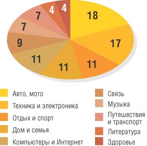 Рис. 6. Активность посещения российских Интернет-магазинов в ноябре 2004 года, % (источник: Rambler’s TopShop)