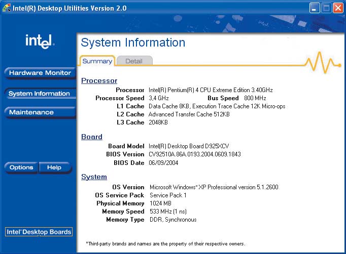 Рис. 8. Сбор информации о компонентах системы средствами ПО Intel Desktop Utilities