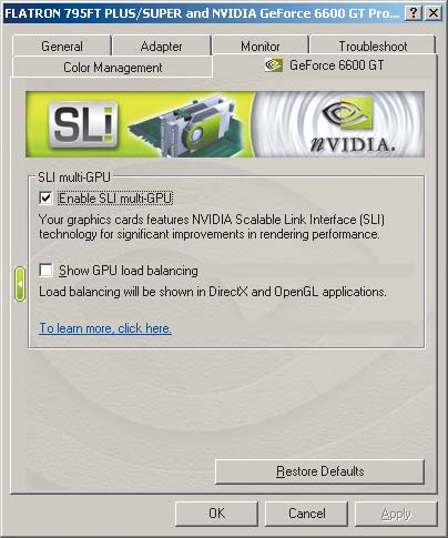 Рис. 10. Включение режима SLI Multi-GPU