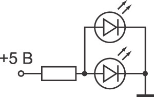 Рис.  9. Схема подключения двух одинаковых светодиодов