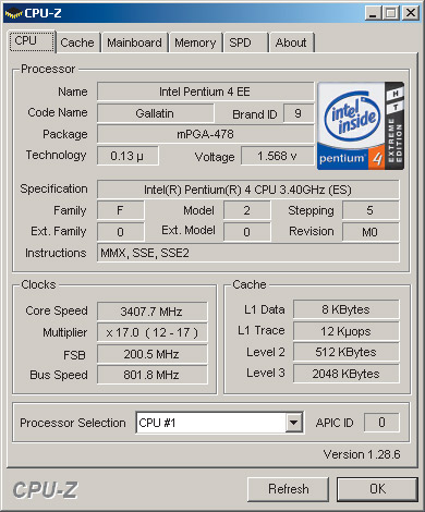 Рис. 5. Вкладка CPU утилиты CPU-Z v. 1.28