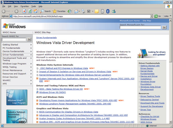 Раздел Windows Vista Driver Development 