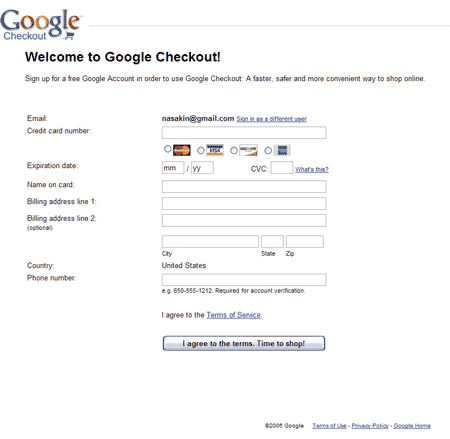 Открытие аккаунта в Google Checkout