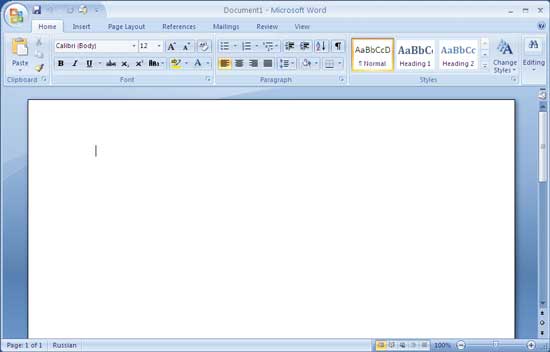 Внешний вид окна Microsoft Office Word 2007