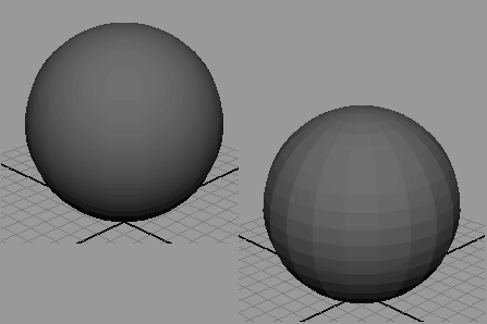 Рис. 13. Исходный шар (слева) и граненый шар (справа) 