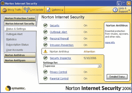 Интерфейс Norton Internet Security