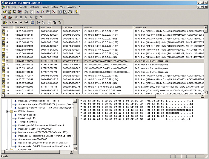 Рис. 8. Главное окно пакетного анализатора Analyzer v.2.2