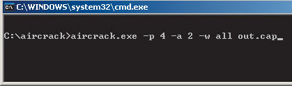 Рис. 6. Пример запуска программы aircrack.exe из командной строки