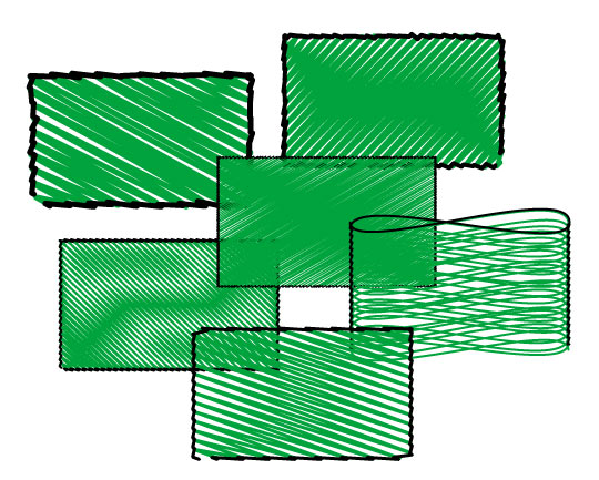 Рис. 4. Примеры объектов, оформленных с использованием различных шаблонов эффекта Scribble