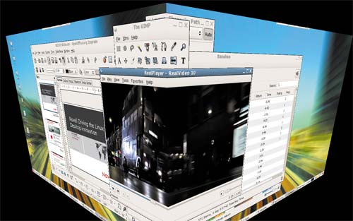 Некоторые графические эффекты, доступные в SUSE Linux Enterprise Desktop 10