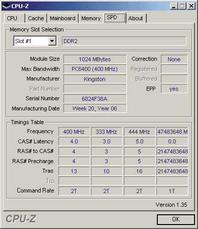 Информация о рабочих параметрах модулей памяти Kingston KHX6400D2LLK2/2GN