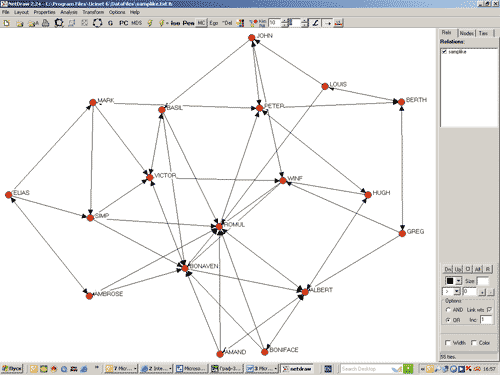 Отображение направленных связей в NetDraw (18 узлов)