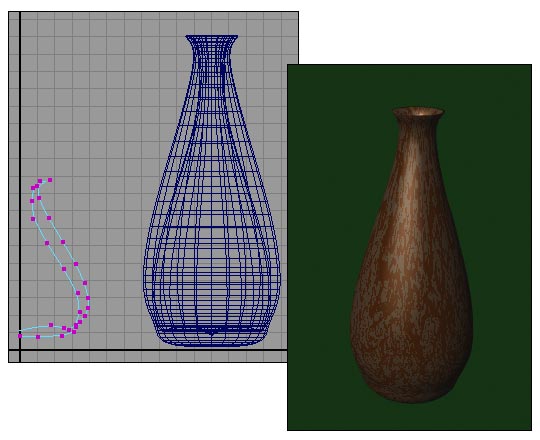Рис. 39. Обычная ваза (кривая и визуализированная модель)