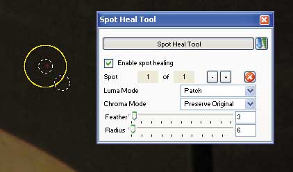 Рис. 4. Инструмент spot heal позволяет ретушировать точечные дефекты изображения