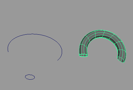 Рис. 1. Исходные кривые (слева) и полученная Extrude-поверхность 