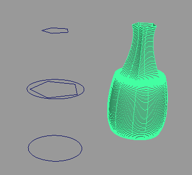 Рис. 8. Исходные кривые (слева) и полученная лофт-поверхность 