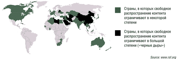 Степень интернет-цензуры в разных странах