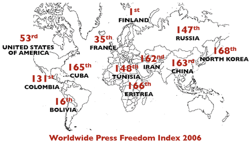Степень цензуры в прессе в разных странах