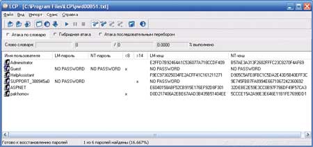 Главное окно утилиты LCP 5.04 с импортированными данными учетных записей пользователей