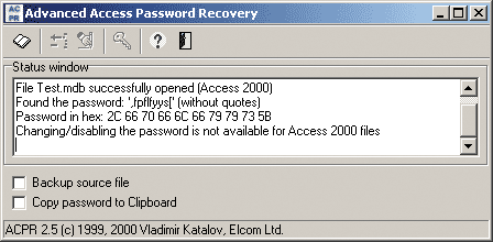 Окно утилиты Advanced Access Password Recovery