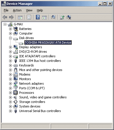 Выбор жесткого диска в диалоговом окне Device Manager